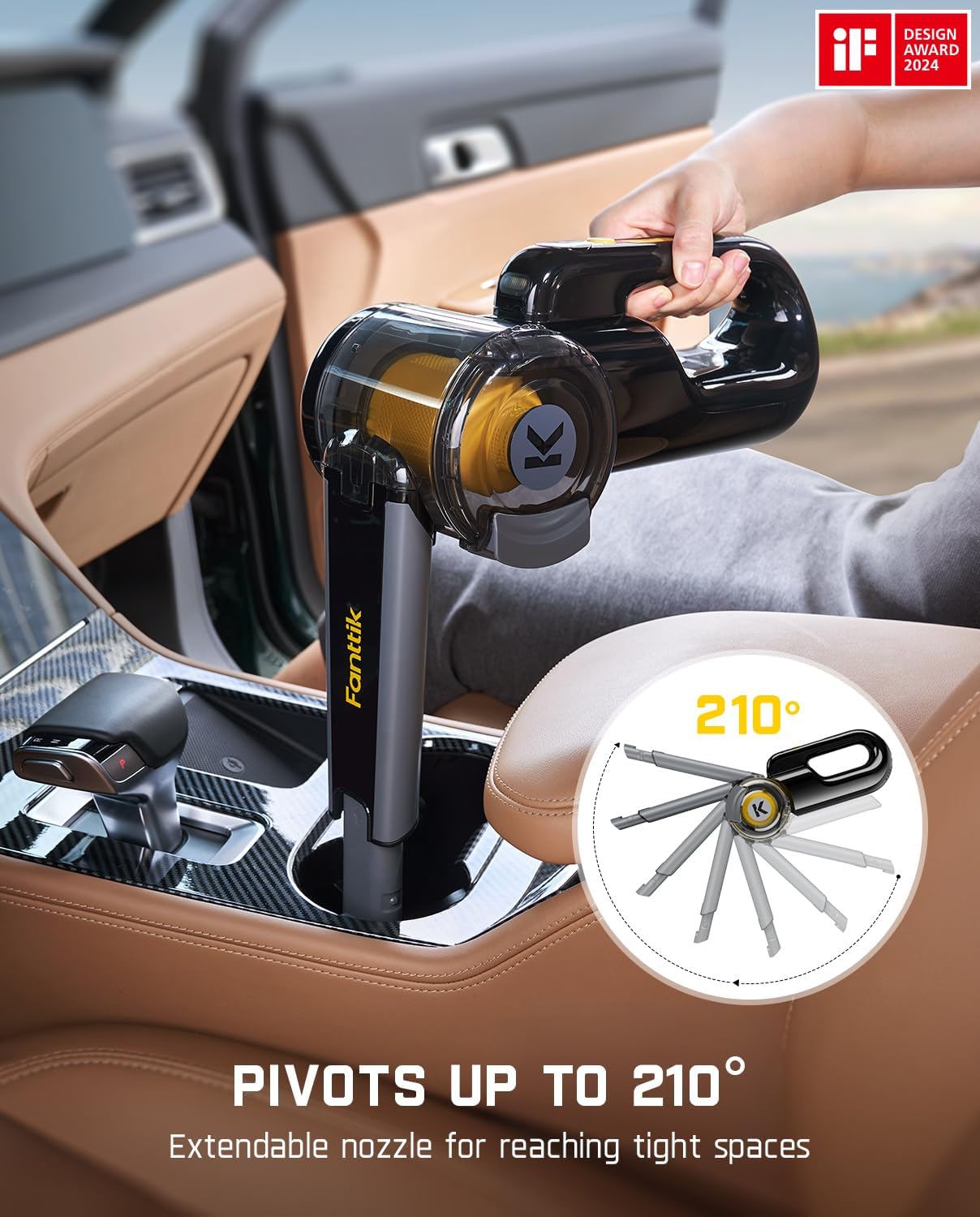 Fanttik Fold V10 APEX Pivot Cordless Car Vacuum, 17000Pa Handheld Vacuum Suction Power, Smart LED Display, Portable for Car Home Pet (Deluxe with Flexible Hose&Pet Brush)