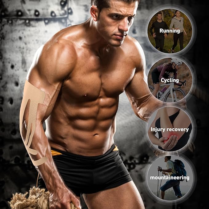 12 Count Kinesiology Tape for Elbow, Pre-Cut Waterproof KTquick Elbow Tape for Elbow Pain Relief Pre Cut, Original Cotton Athletic Tape, Durable Knee Tape for Sports and Long-Lasting Support (Beige)