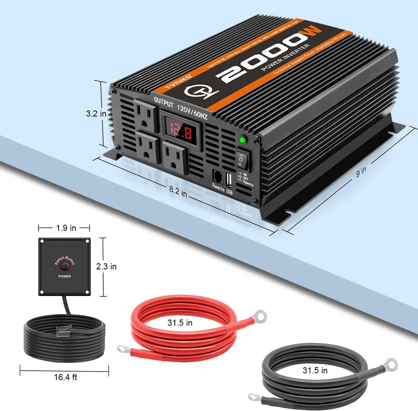2000 Watt car Power Inverter 12V to 110V/120V Inverter for car Truck semi Truck Vehicles Camping with 1 USB Ports and 2 AC Outlet Power Converter with LCD Display 2000W Inverter