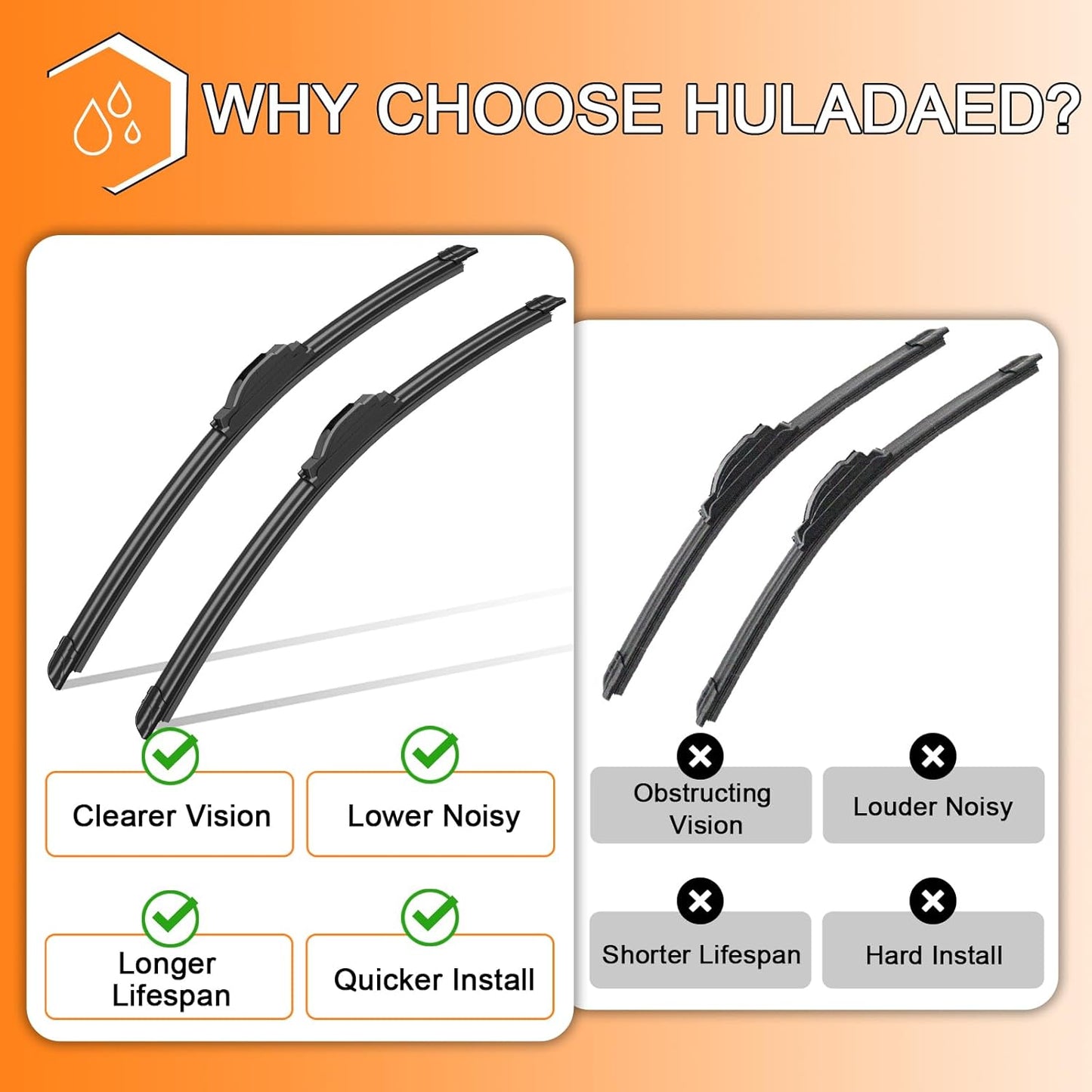 HULADAED® 26'' 18'' 10'' Windshield Wipers Replacement for Honda HR-V/HRV 2022-2016,Silicone Front Rear Wiper blades for MY Car-All Weather & Quiet(3 PACK)