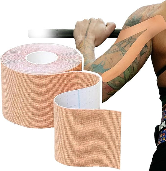 WARM BODY COLD MIND Kinesiology Tape | 2in×16.4ft - Waterproof Sports Tape, Elastic Athletic Tape, Latex Free, for Muscle Strain Relief & Joint Support (Beige Synthetic, 1 Roll)