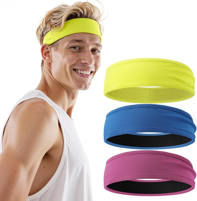 Braylin Men's Headband, 3-Pack Men's Sweatband, Sports Headband for Running, Cycling, Basketball, Fitness Workout, Unisex Headbands