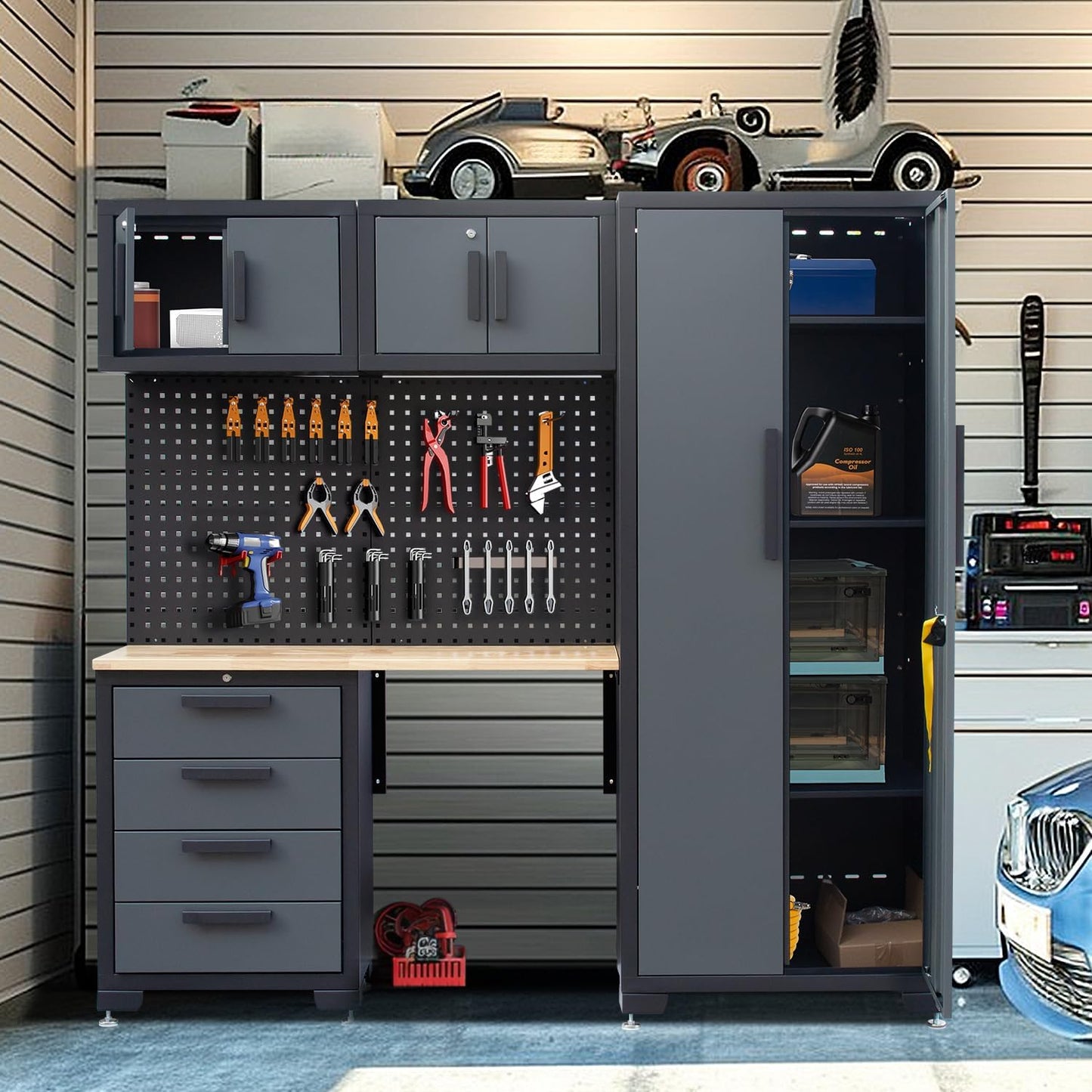 Garage Storage Cabinet System Workshop Set 5Pcs Garage Cabinets and Storage System for Tool Organization