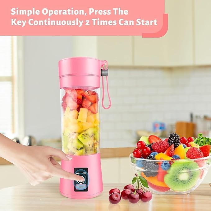 Portable Blender, Personal Blender USB Rechargeable, Mini Juicer for Shakes and Smoothies, Strong Cutting Power with 6 Blades, 380Ml Traveling Fruit Veggie Juicer Cup for Home, Sport, Office, Camping