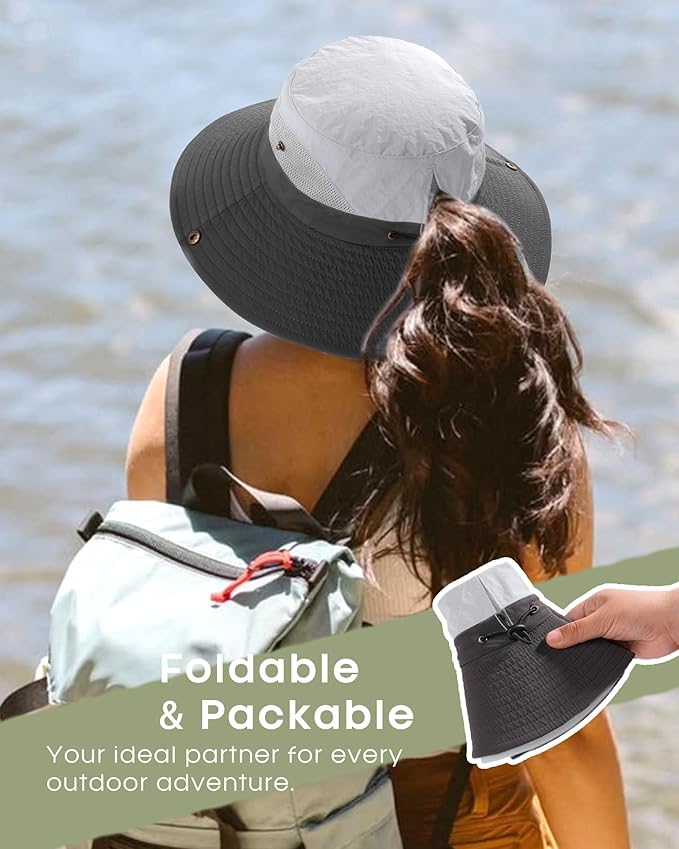 FURTALK Womens Sun Hat with Ponytail Hole Beach Hiking Summer Wide Brim UPF 80+ Outdoor Protection Foldable Bucket Hat