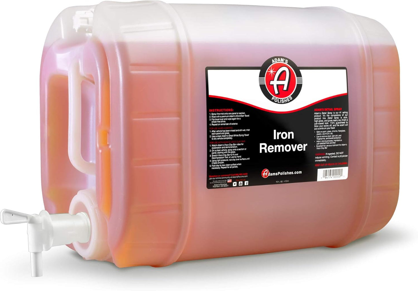 Adam's Iron Remover (5 Gallon) - Iron Out Fallout & Rust Remover Spray for Car Detailing On Automotive, Motorcycle, RV, Boat Paint Wheels or Metal - Use Before Clay Bar, Car Wax or Car Wash