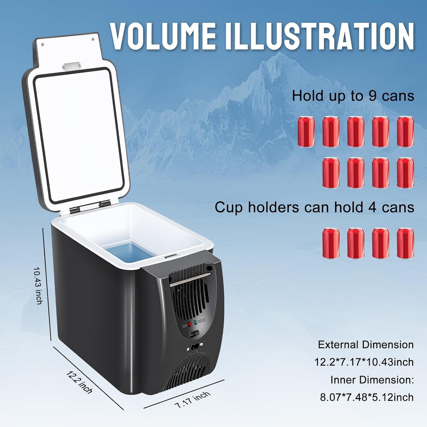 CAYNEL 12V 6 Quart Personal Thermoelectric, 6 Liter Capacity, Portable Electric Cooler Warmer with 12V DC, Small Fridge for Car, RV, and Camping Use