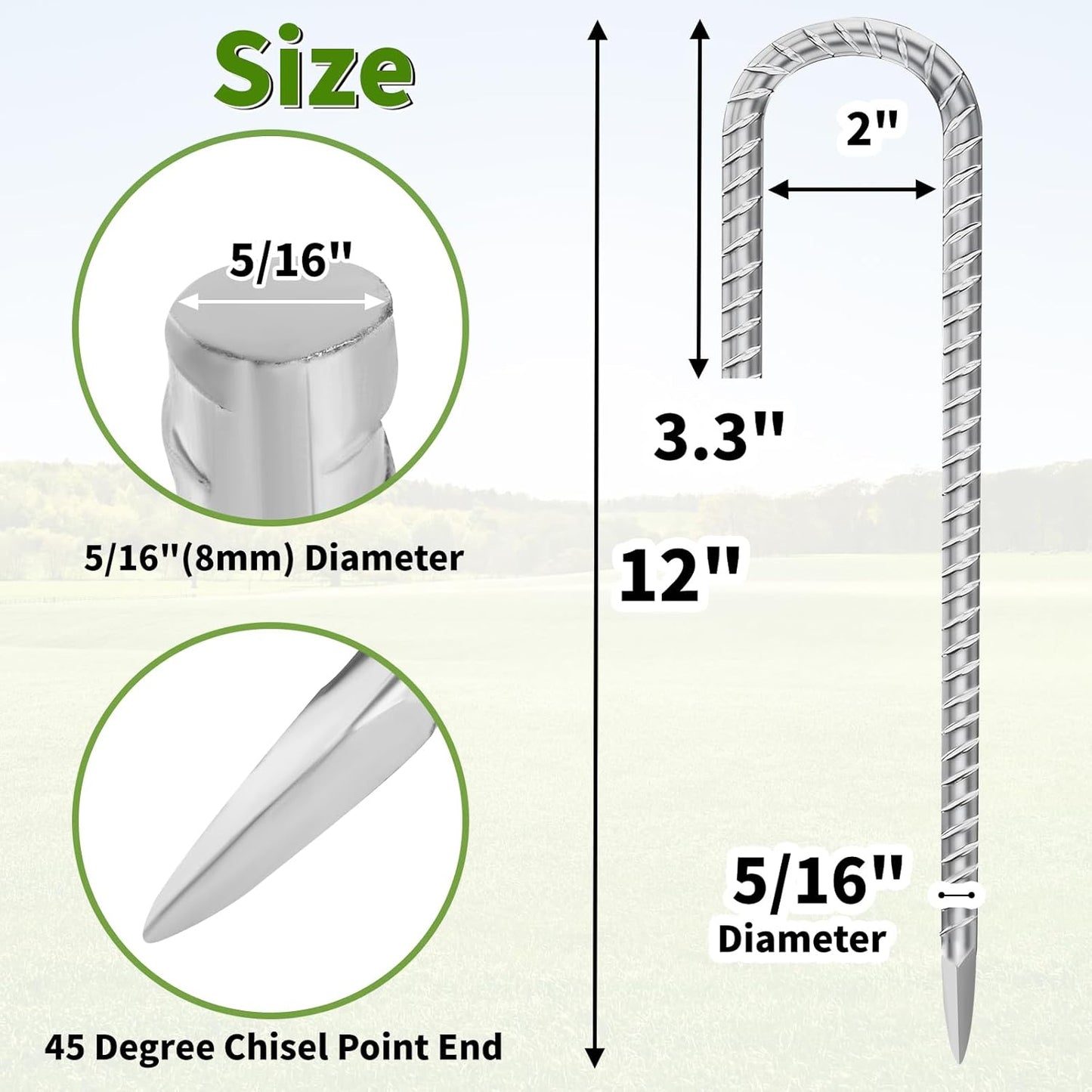 12 Inch Ground Stakes Heavy Duty J Hook 60-Pack Metal Spikes Galvanized Ground Hooks Anchors Rebar Ground Stakes for Fence Tent Gazbo Bounce House and Outdoor Decorations Inflatables