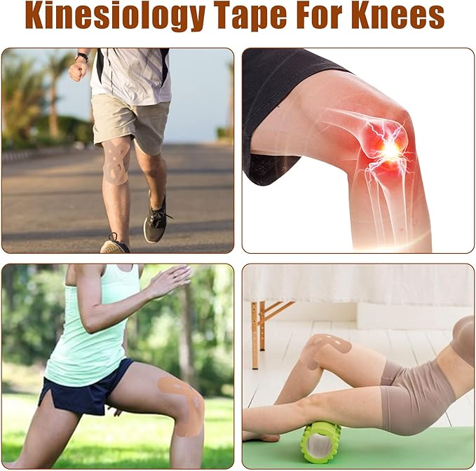 10Pcs Kinesiology Tape for Knees,Athletic Tape,Waterproof & Breathable Kinesio Tape,Elastic Sports Tape for Knee Pain Relief,Kinesiology Tape Precut,Knee Tape,Muscle Tape for Knee Support (Skin Color)