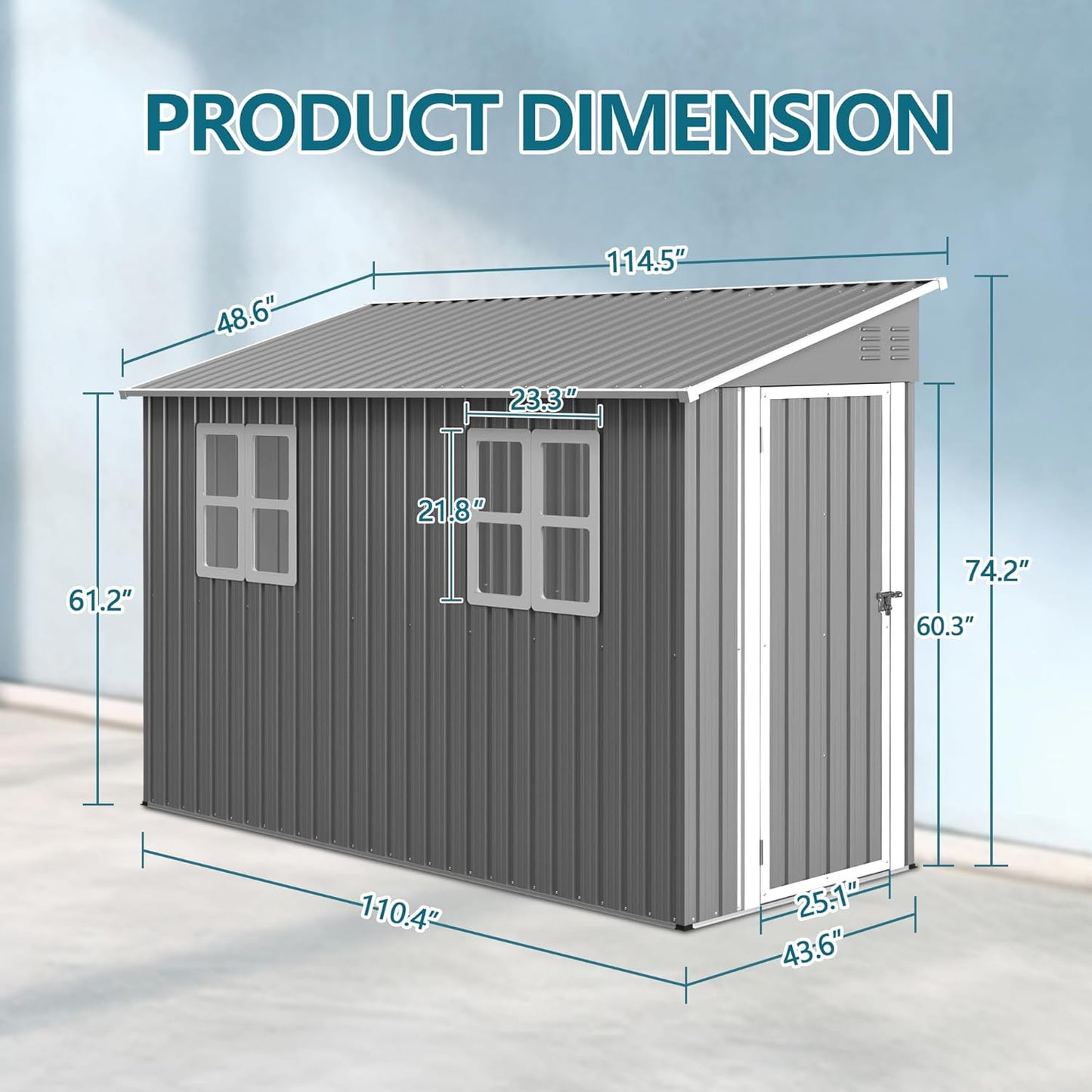 4 x 10 FT Metal Outdoor Storage Shed with Foundation and 2 Windows, Lean to Storage Sheds w/Lockable Door & Air Vents, All Weather Waterproof Garden Tool House for Backyard, Patio, Lawn, Gray