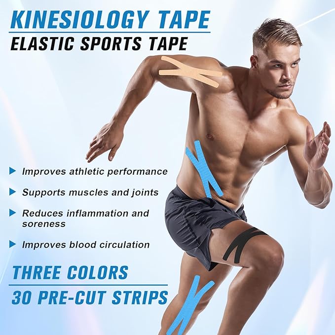 Waterproof Breathable Athletic Elastic Sports & Weightlifting Tape, Injury Recovery-Muscle Strain Relief & Joint Support(3 Colors Mixed) (X-Shaped)