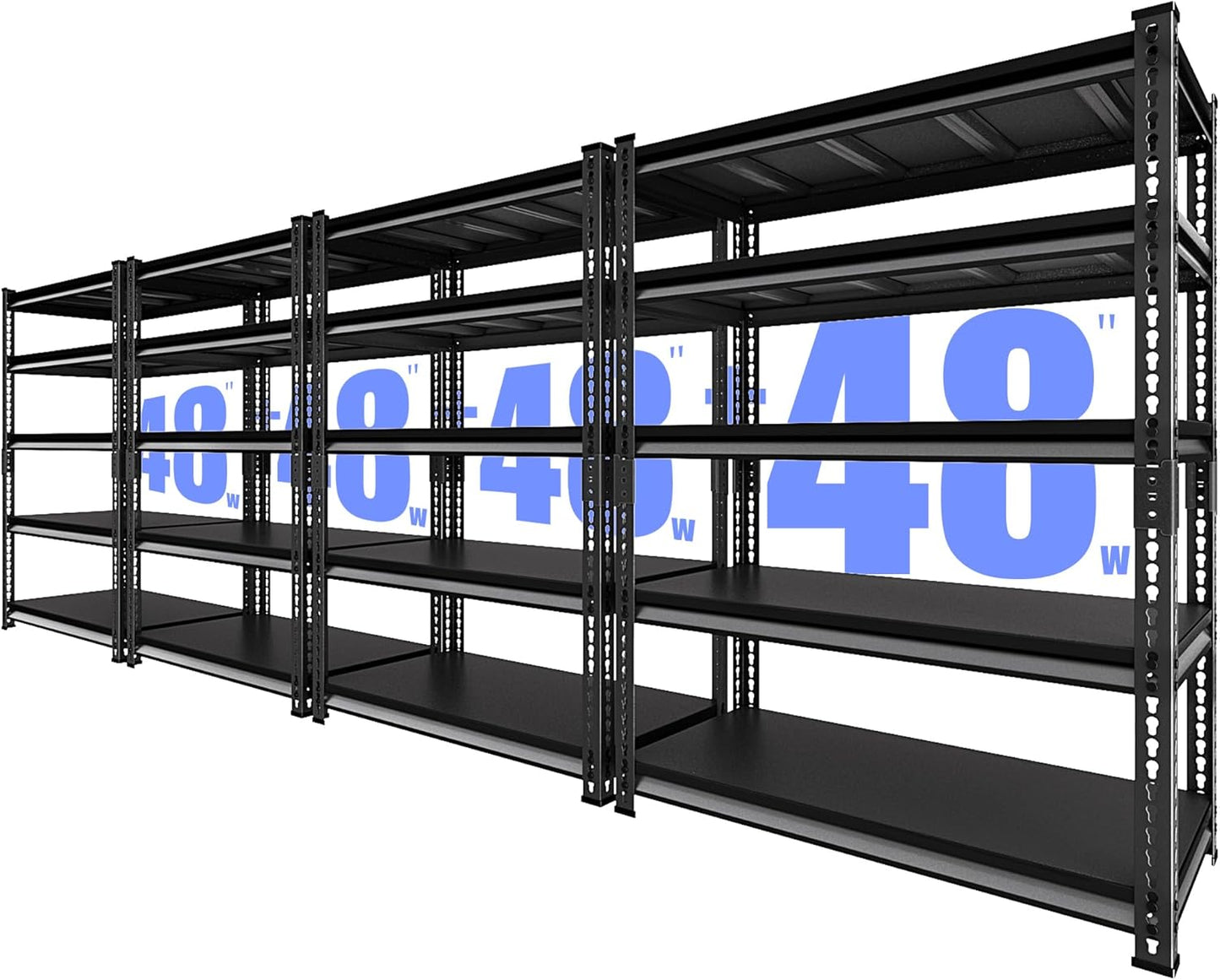48" W Heavy Duty Garage Shelving, 5-Tier Metal Industrial Shelves, 3000LBS Loads, 4 Pack