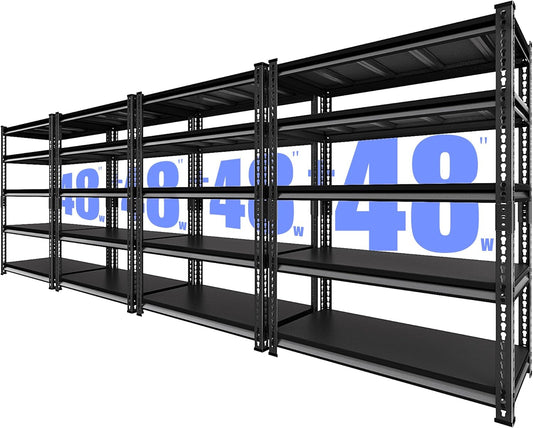 48" W Heavy Duty Garage Shelving, 5-Tier Metal Industrial Shelves, 3000LBS Loads, 4 Pack