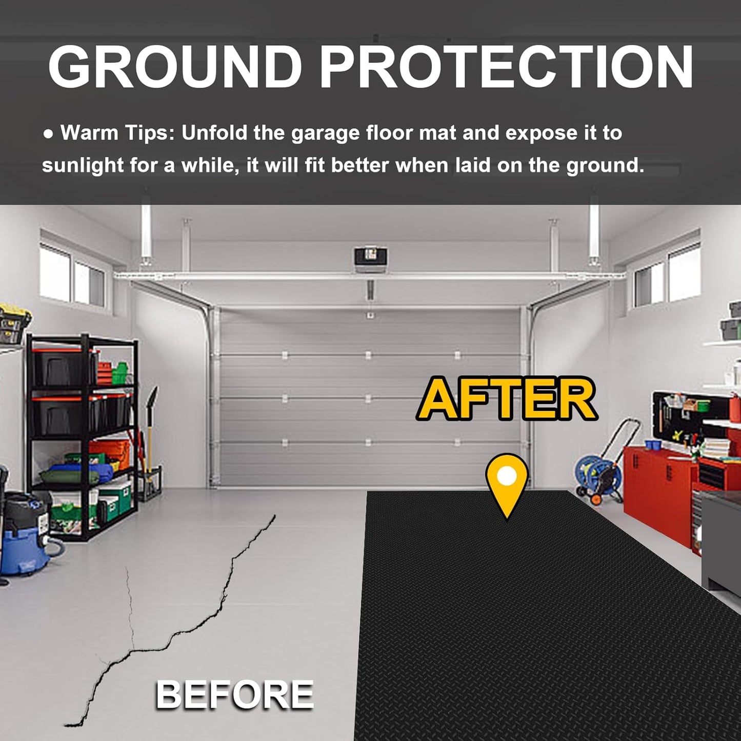 Garage Floor Mat 2.8mm Thickness PVC Garage Flooring Roll Diamond Plate Floor Mats for Garage, Workshop, Gym, Golf Cart Parking or Trailers (Black, 7.5 x 20 FT)