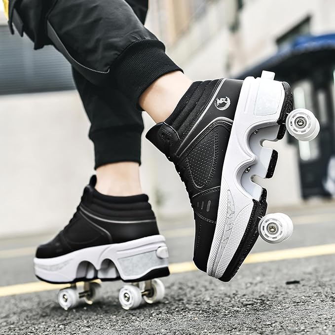 Double-Row Deform Wheel Automatic Walking Shoes Invisible Deformation Roller Skate 2 in 1 Removable Pulley Skates Skating Parkour