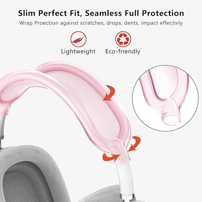 for AirPods Max Case Headband Case Cover,Clear Headband Cover Protector,Soft TPU No-Yellow Sweatproof Washable Cushion/Top Pad Protector Sleeve Cover for Airpods Max Accessories-Pink