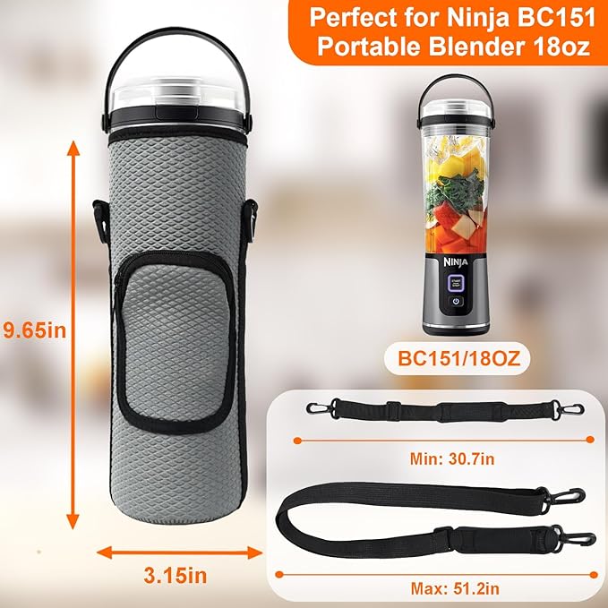 Storage Bag for Ninja Portable Blender Dust Cover Sleeve with Shoulder Strap, Accessory Pocket for Ninja BC151NV/BC51NV/BC151BK/BC151CR/BC151EM/ BC151PR/BC151WH/BC155PS Portable Blender (Grey Lozenge)