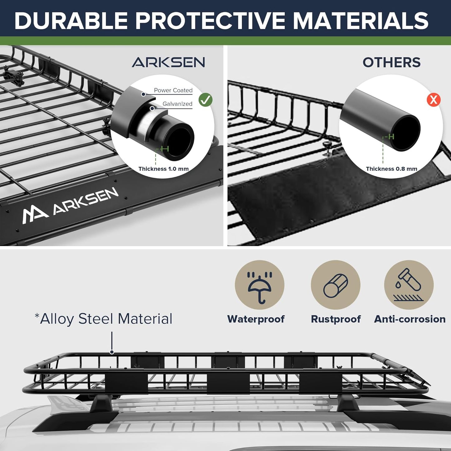 ARKSEN 64 x 39 x 4 Inch Upgrade Universal Roof Rack with Waterproof Bag - 150Lbs Capacity Heavy Duty Rooftop Cargo Carrier with Extension for Car, SUV & Pickup