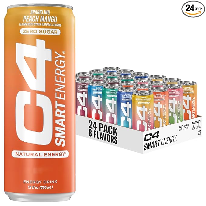 C4 Smart Energy Drinks Variety Pack Bundle (24 Pack) | 4 Flavor Tropical Oasis Variety 12 Pack + 4 Flavor Berry Breeze Variety 12 Pack