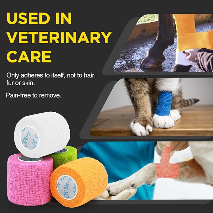 OK TAPE 12 Rolls Self Adhesive Bandage Wrap, Elastic Athletic Tape, Self Stick Bandage Tape, Vet Wrap, Medical Wrap for Wrist, Feet, 2" x 5 Yards