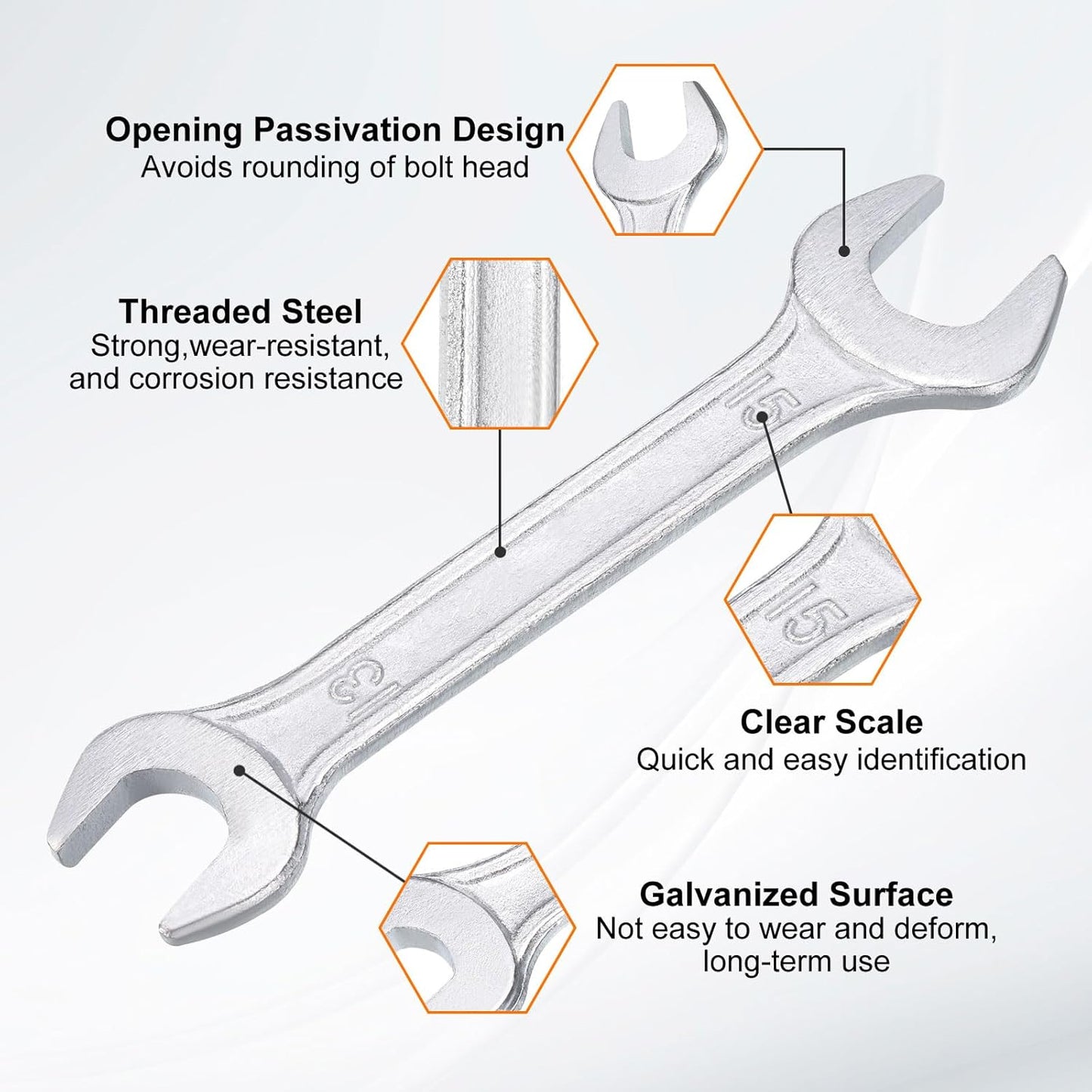 HARFINGTON Double Open End Wrench 13mm x 15mm Metric 15 Degree Offset Angle Small Flat Head Wrench Galvanizing Open Ended Spanner for Automotive Repair Furniture Assembly