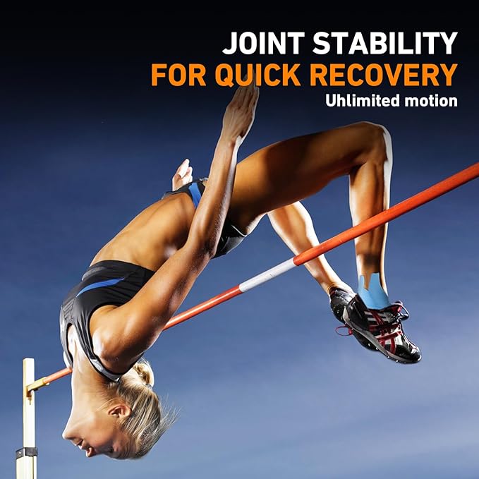 Kinesiology Tape for Ankle, KTQUICK 12 Count Ankle Tape Precut, Original Cotton Waterproof & Breathable, Enhance Elastic Kinesiology Athletic Tape for Ankle Support and Muscle to More Sports