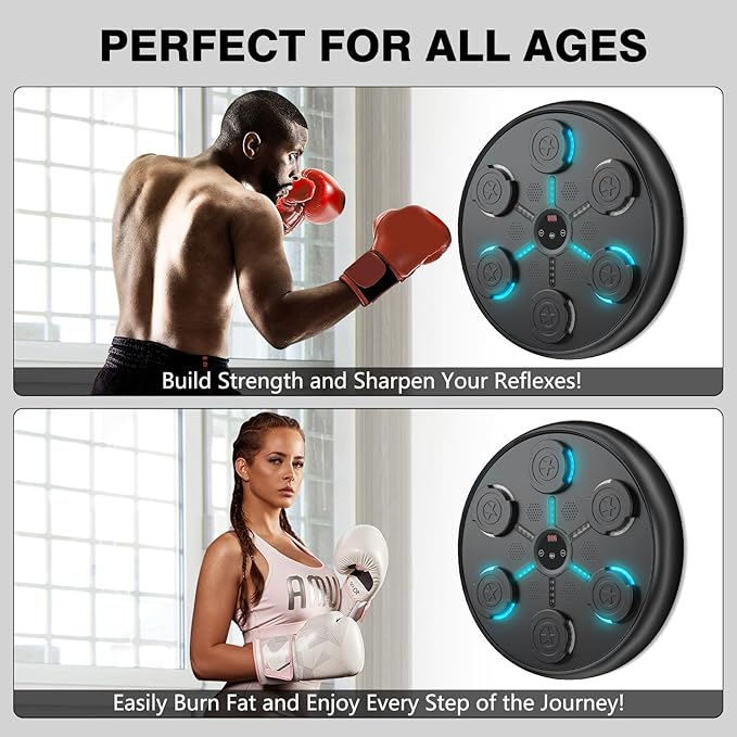 Music Boxing Machine, 2025 Upgrade Boxing Music Workout Machine for Adults Women Kids, Smart Bluetooth Boxing Music Trainer, Wall Mounted Musical Punching Pad, Boxing Machine with Gloves and Headband