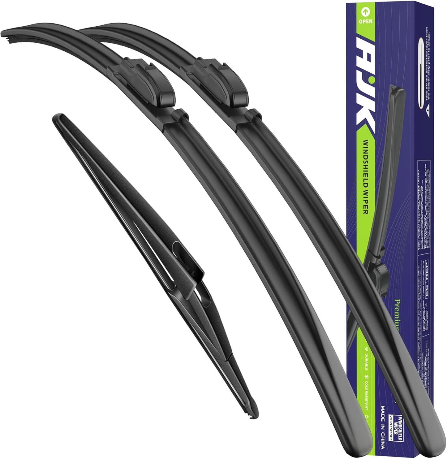 AJK Wiper Blades for Hyundai Kona 2024 2025, 3 Piece All Weather OEM Quality Automotive Replacement Windshield Wiper Blades for My Car