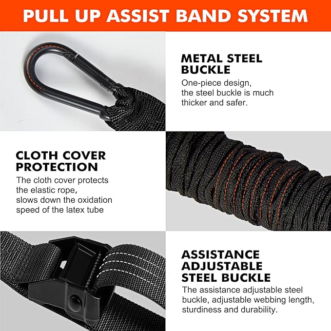 HPYGN Pull Up Assistance Bands, Heavy Duty Resistance Band for Pull Up Bar, Adjustable Weight/Size with Fabric Feet/Knee Rest, Bands for Pull Up Assist for Strength Training, Pull Up Assist Band