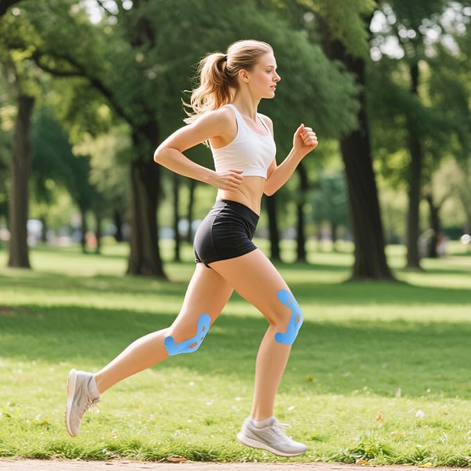 20 Pcs Precut Kinesiology Tape for Knees,Kinesiology Ankle Tape,Waterproof Elastic Knee Kinetic Tape,Breathable Latex-Free Tape for Knee Support and Stability,Pain Relief(Blue)