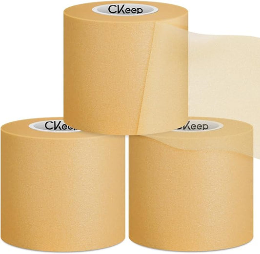 CKeep Pre Wrap Athletic, 3 Rolls Beige Prewrap Athletic Tape, Foam Underwrap Sports Wrap for Hair