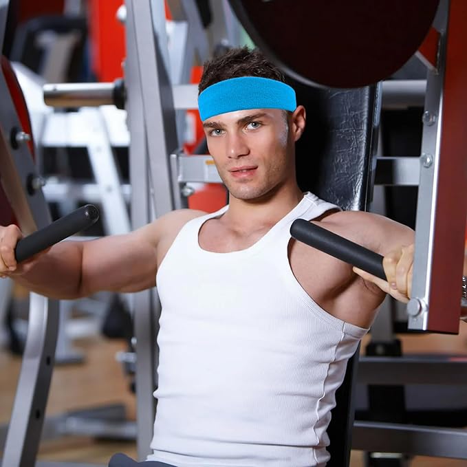 4 Pack Sweatbands Sports Headband for Men and Women, Moisture Wicking Athletic Workout Headband for Running, Tennis, Basketball, Yoga, Gym Stretchy Unisex Sweatband