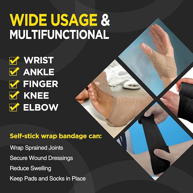 OK TAPE 12 Rolls Self Adhesive Bandage Wrap, Elastic Athletic Tape, Self Stick Bandage Tape, Vet Wrap, Medical Wrap for Wrist, Feet, 2" x 5 Yards