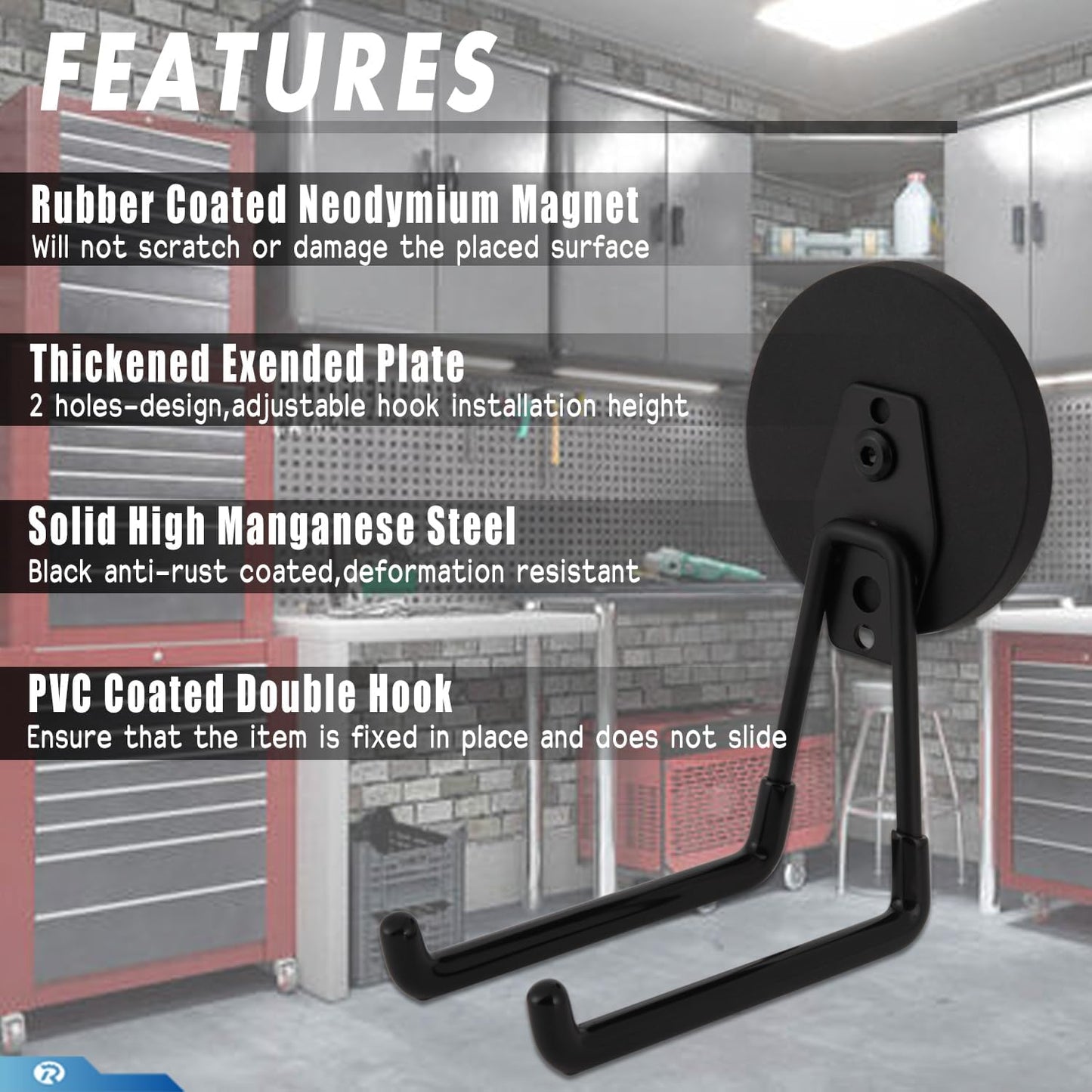 2 Pcs Magnetic Hook Heavy Duty, Strong Magnet Hooks for Garage Tools Hose Rope Electric Drill (Large)