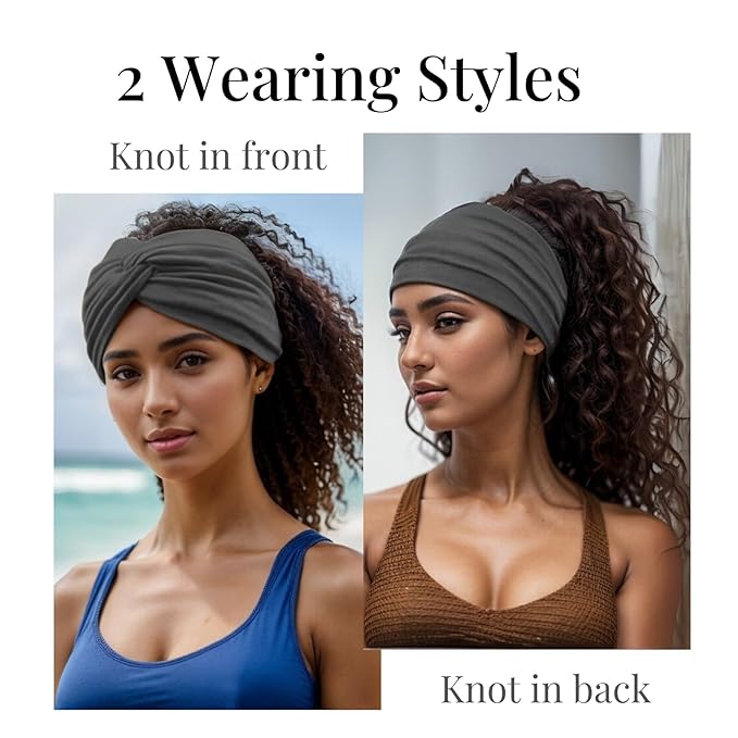 Wide Headbands for Women Yoga Running Sports Headhand Bandana Boho Non Slip Sweat Head Bands Accessories 4 Pack