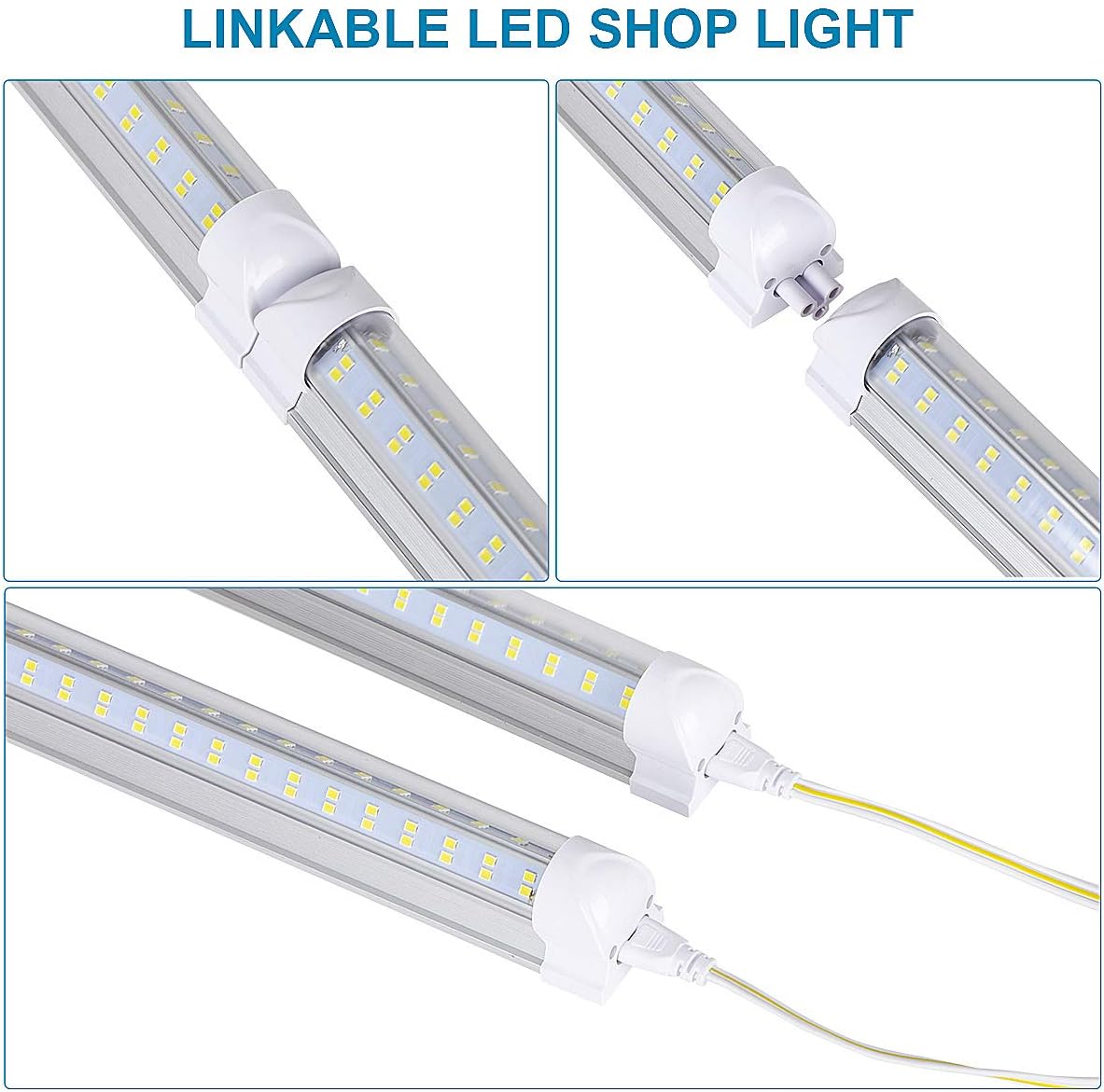 20 Pack 8FT LED Shop Light Fixture, 144W 15500LM 6000K Cool White,High Output Linkable Tube Light, 4 Rows V Shape T8 8 Foot LED Shop Lights for Garage, Warehouse