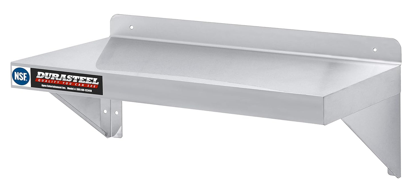 DuraSteel Stainless Steel Wall Shelf - 24" Wide x 12" Deep Commercial Grade - NSF Certified - Industrial Appliance Equipment (Restaurant, Bar, Home, Kitchen, Laundry, Garage and Utility Room)