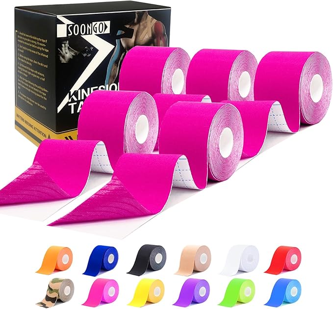 Kinesiology Tape Pro 5 Rolls, 2 Inch High Elasticity Sports Tape Therapeutic Pain Relief–Physio Tape for Muscle Recovery & Joint Support, Waterproof & Hypoallergenic & Breathable–Pink