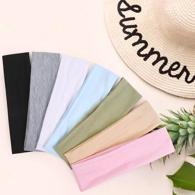 Trendy Non-Slip Headbands Set for Women - 7PCS Elastic Soft Thick Cotton Cloth Headbands for Yoga, Running, Workout, and Sports