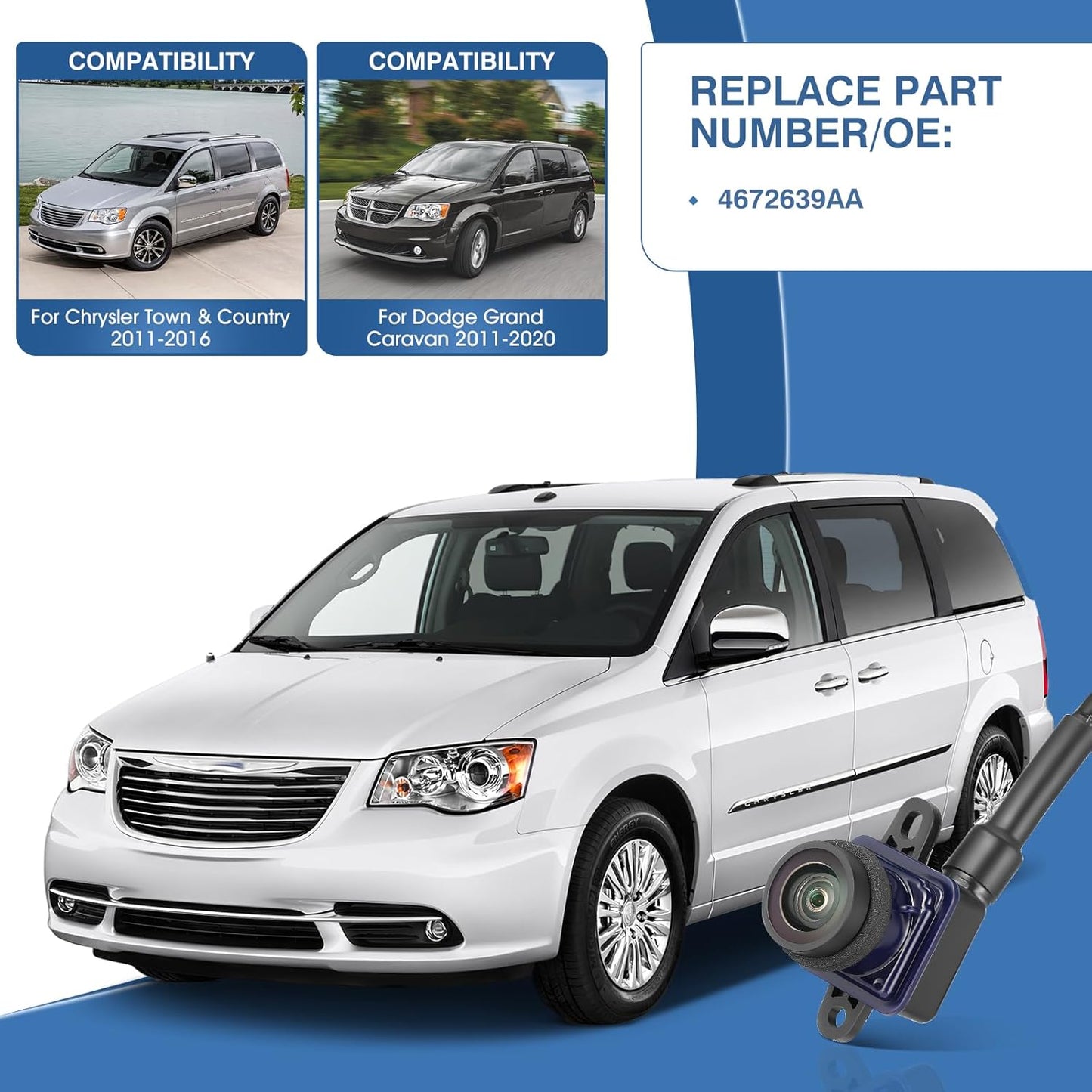 Rear View Backup Camera Fit for Chrysler Town & Country 2011-2016, fit for Dodge Grand Caravan 2011-2020, Reversing Parking Assist Camera OE Replacement 4672639AA,CH1960103
