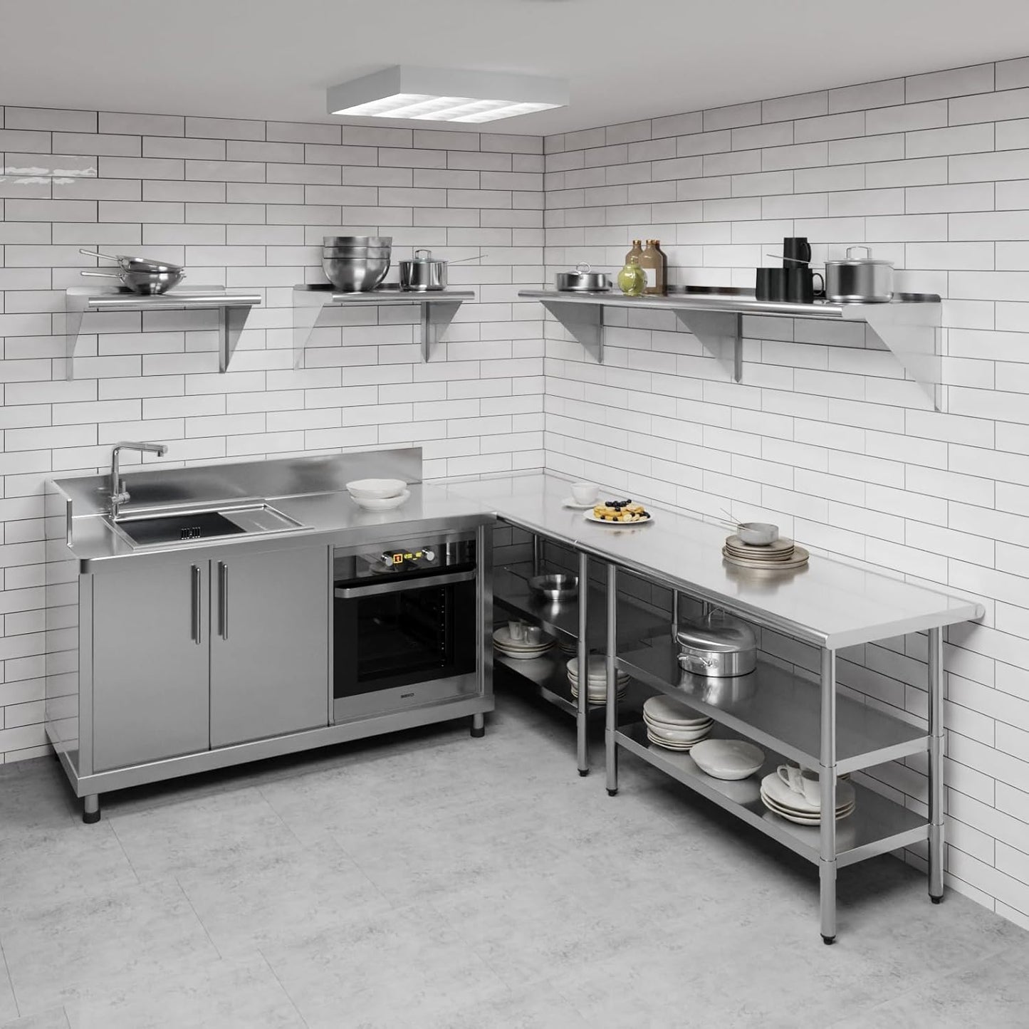 AmGood 72" Long X 16" Deep Stainless Steel Wall Shelf | NSF Certified | Appliance & Equipment Metal Shelving | Kitchen, Restaurant, Garage, Laundry, Utility Room