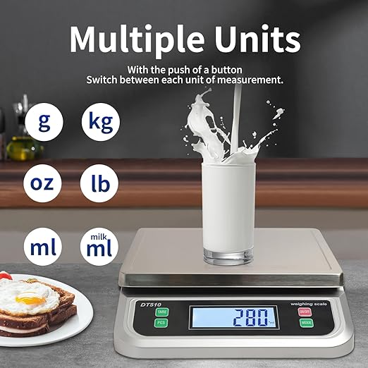 Large Kitchen Scale 40kg Food Scales for Kitchen with Tare and Pcs Funtion 88lbs Stainless Stee Tray Baking Scale for Cooking with Adapter, 6 Units(Silver, 40kg)