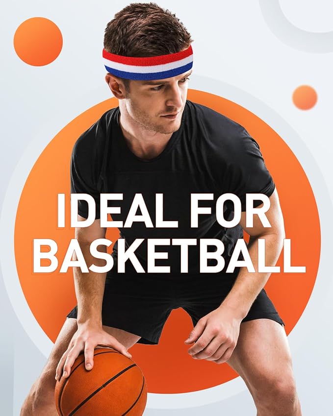 Tanluhu Sweatbands Sport Headbands for Men & Women,Terry Cloth Sweat Band for Tennis, Running, Basketball, Working Out, Execise - Athletic Sweat Cotton Headband Outdoor