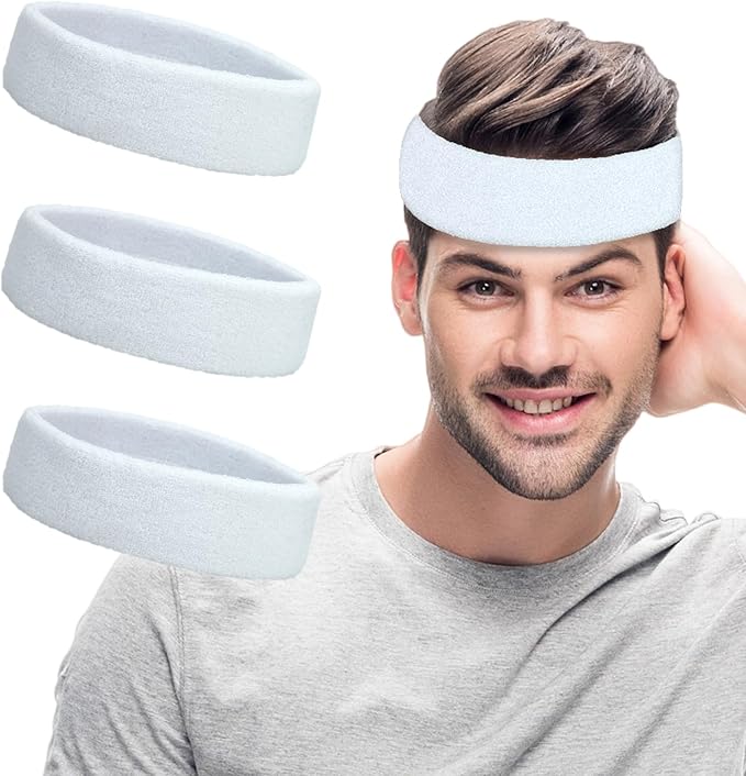 Sweatbands Sports Headbands for Men & Women - 3 Pack Moisture Wicking Cotton Headband for Tennis, Basketball, Running, Gym - Sweat Band