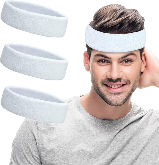 Sweatbands Sports Headbands for Men & Women - 3 Pack Moisture Wicking Cotton Headband for Tennis, Basketball, Running, Gym - Sweat Band