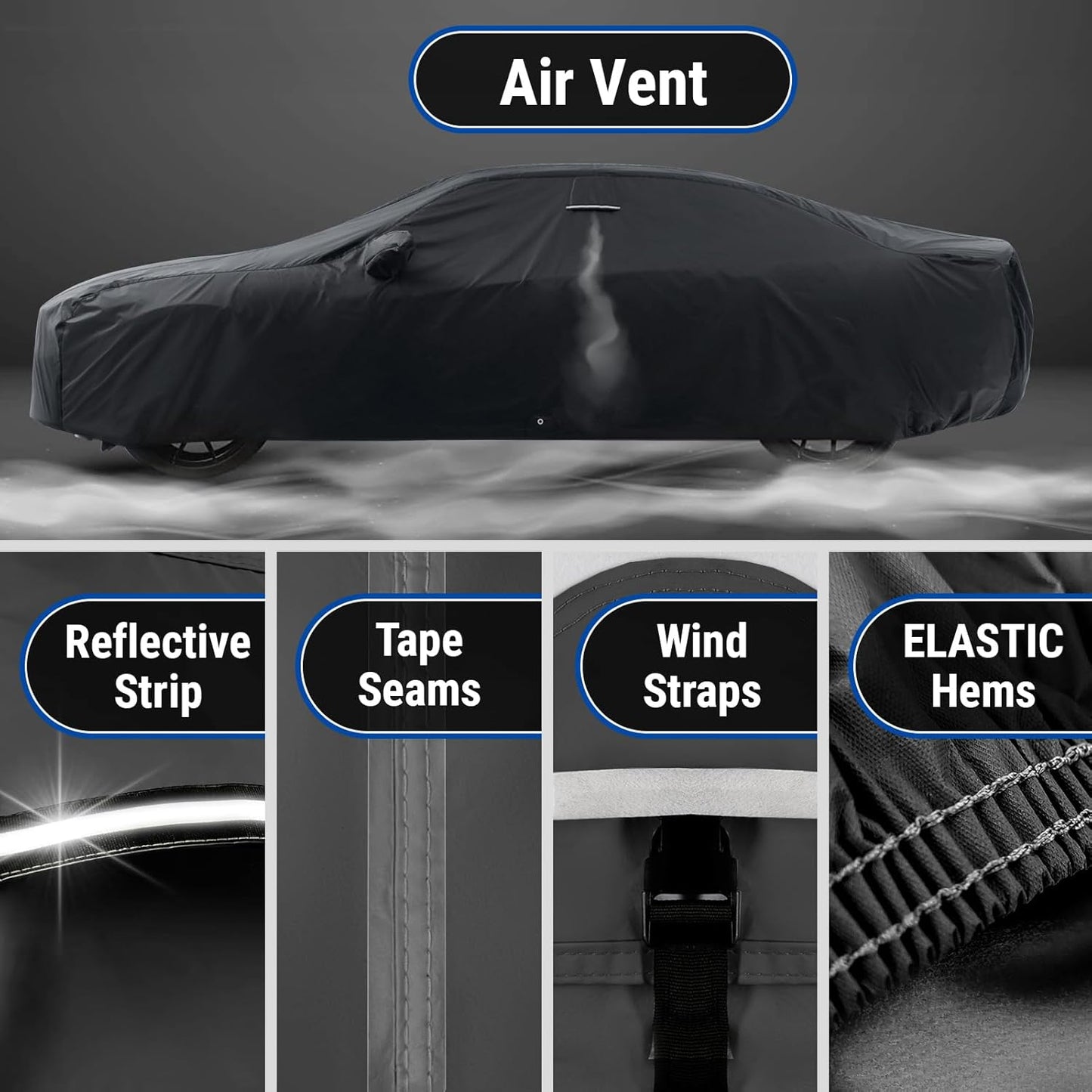 iCarCover Custom Car Cover for Chevy Sonic Hatchback (2012-2021) Waterproof All Weather Rain Snow UV Sun Protector Full Exterior Indoor Outdoor Car Cover (Stripe - Black/Gray)