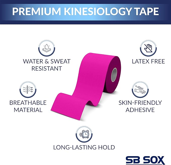 SB SOX Original Cotton Kinesiology Tape Roll – Best Latex Free Athletic Tape for Muscles/Joints – Waterproof, Stretchy, and Gentle on Skin (16ft)