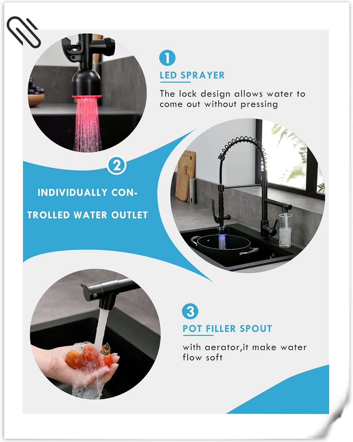 Fapully Commercial Single Handle Pull Down Sprayer Oil Rubbed Bronze Kitchen Faucet, Kitchen Sink Faucet with LED Light