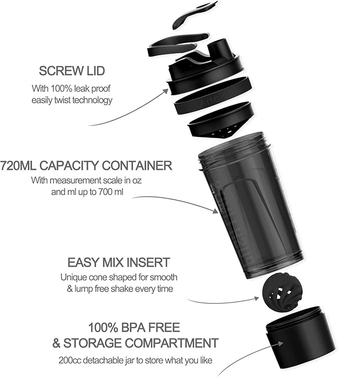 Artoid Mode Inspirational Fitness Workout Sports Protein Shaker Bottle 24-Ounce, Dual Mixing Technology with Shaker Balls & Mixing Grids Included, Twist and Lock Protein Box Storage Included