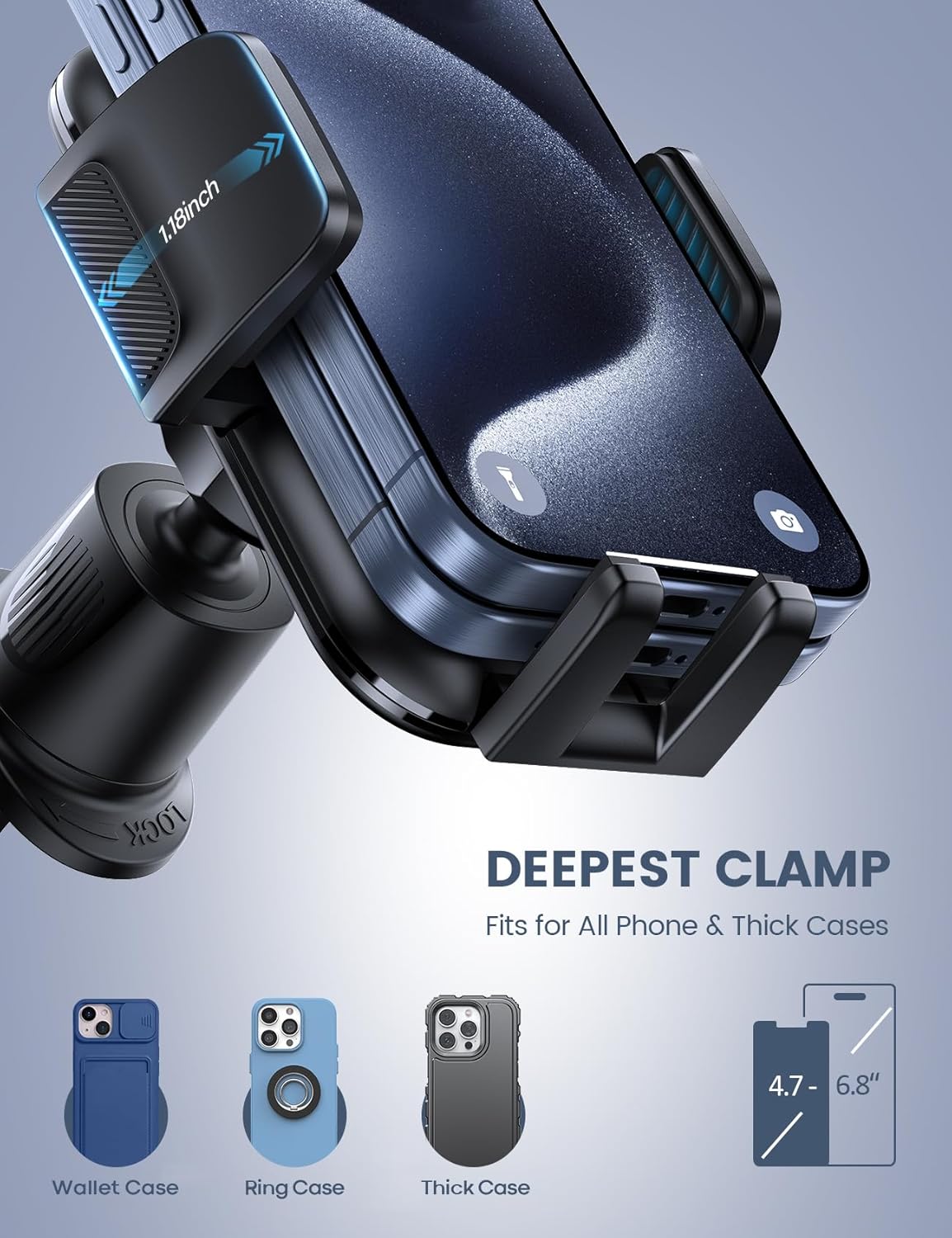 Lamicall 2025 Wider Clamp & Metal Hook Car Phone Holder Vent [Thick Cases Friendly] Phone Holders for Your Car Mount Automobile Hands Free Cradle Air Vent for Smartphone (Dark Grey)